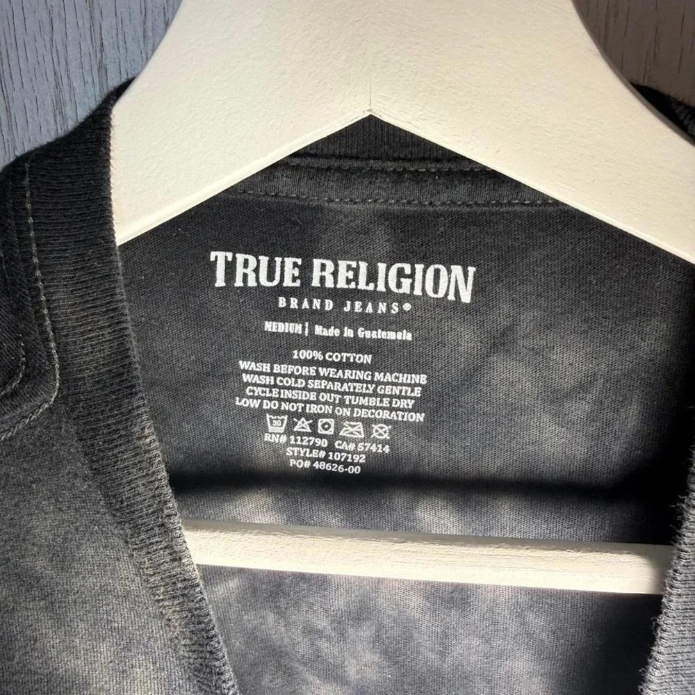 True Religion Mens World‎ Tour Buddha Tie Dye Graphic T-Shirt Black Grey Medium